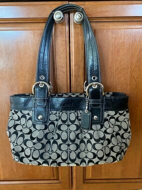 Vintage Coach Black & Gray Signature Canvas Tote